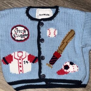 Blue Baseball-Themed Kids Cardigan
